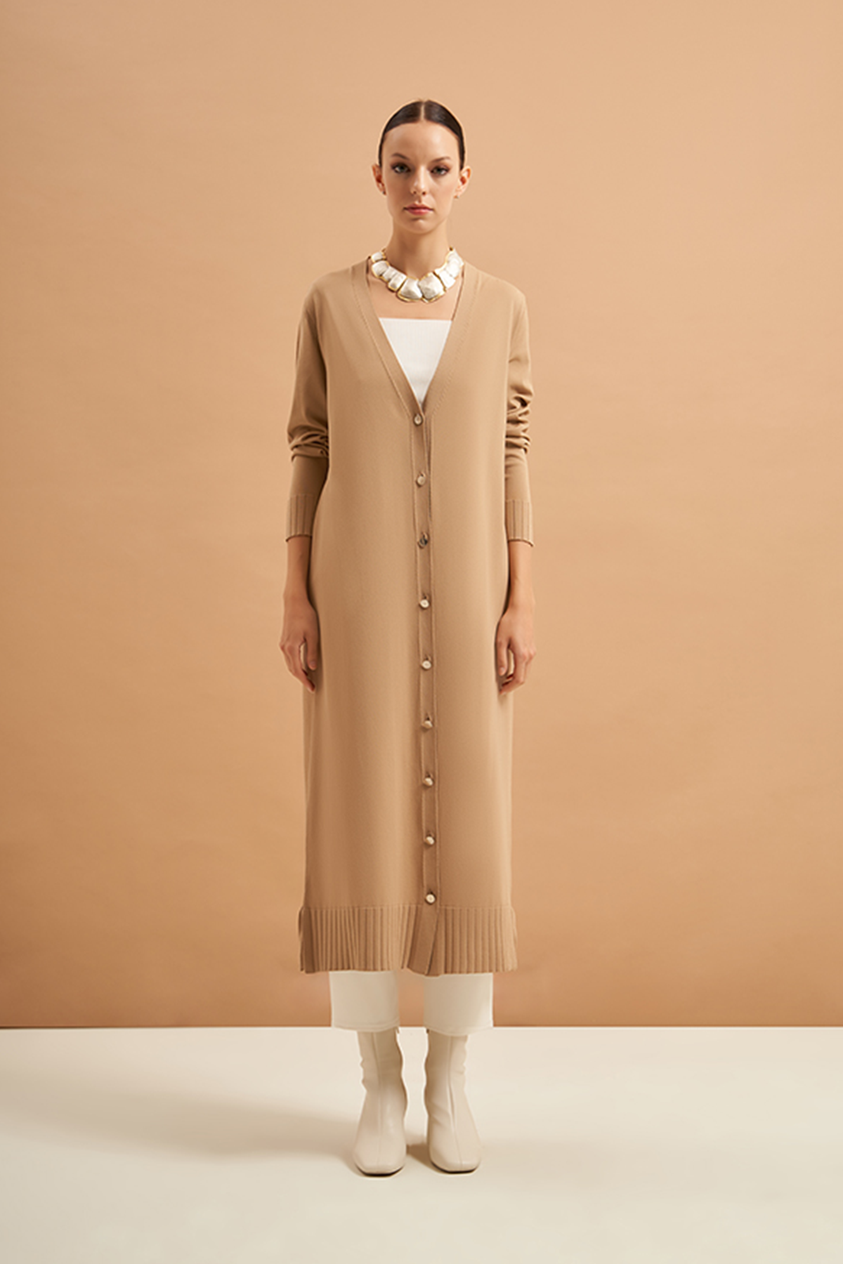 Nuss Merserize Uzun Triko Hırka 707 Mocha