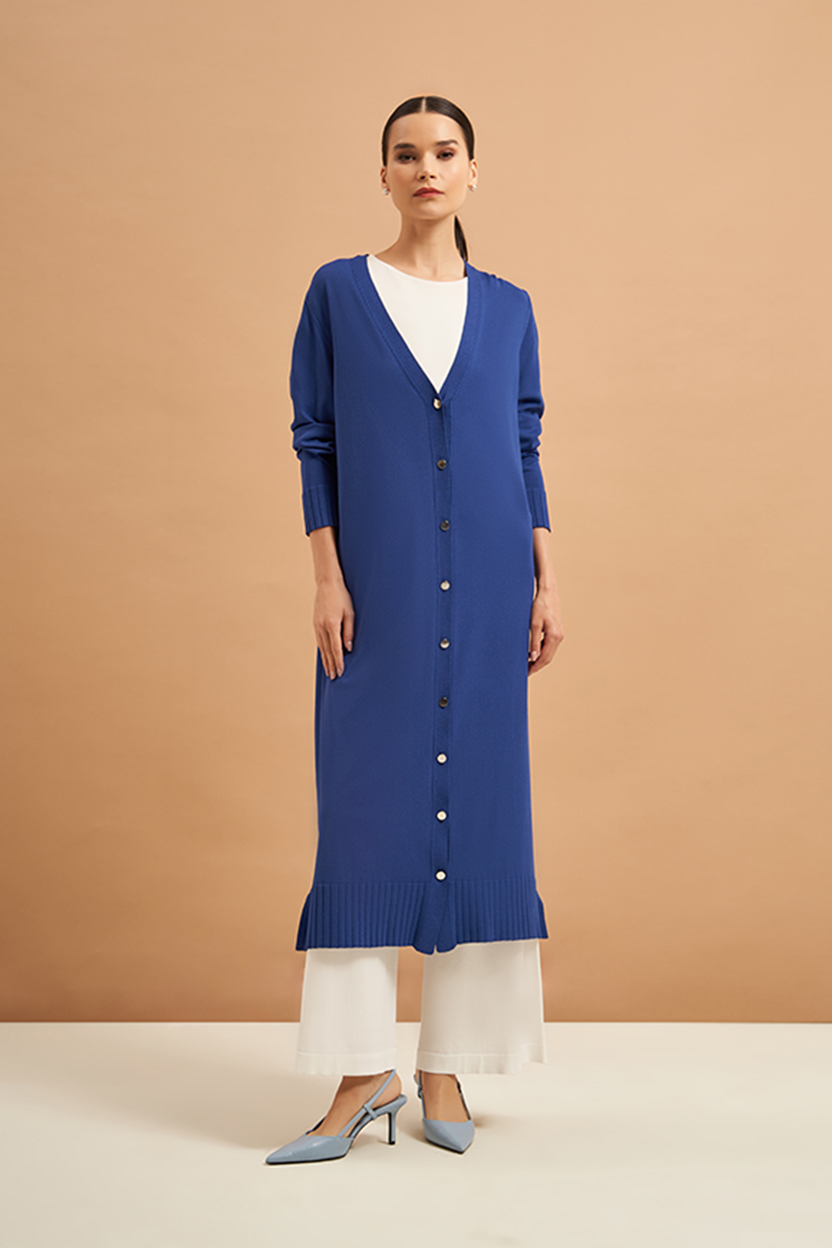 Nuss Merserize Uzun Triko Hırka 707 Saks