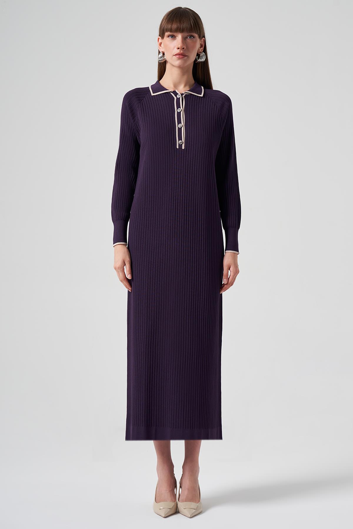 Nuss Merserize Yaka Detay Elbise 1410 Violet