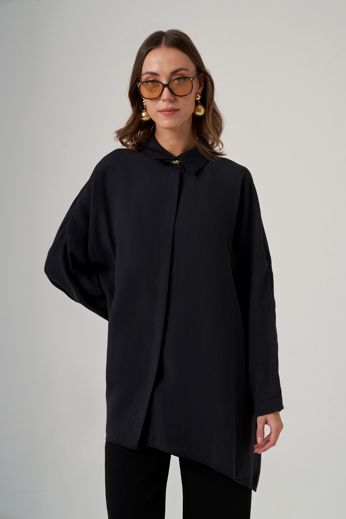 Nuss Oversize Basic Yazlık Gömlek 3001 Siyah