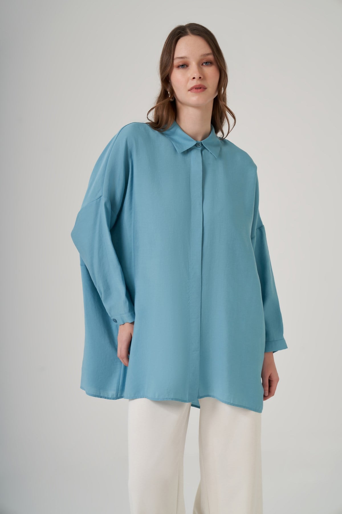 Nuss Oversize Basic Yazlık Gömlek 3001 Ross Mavi