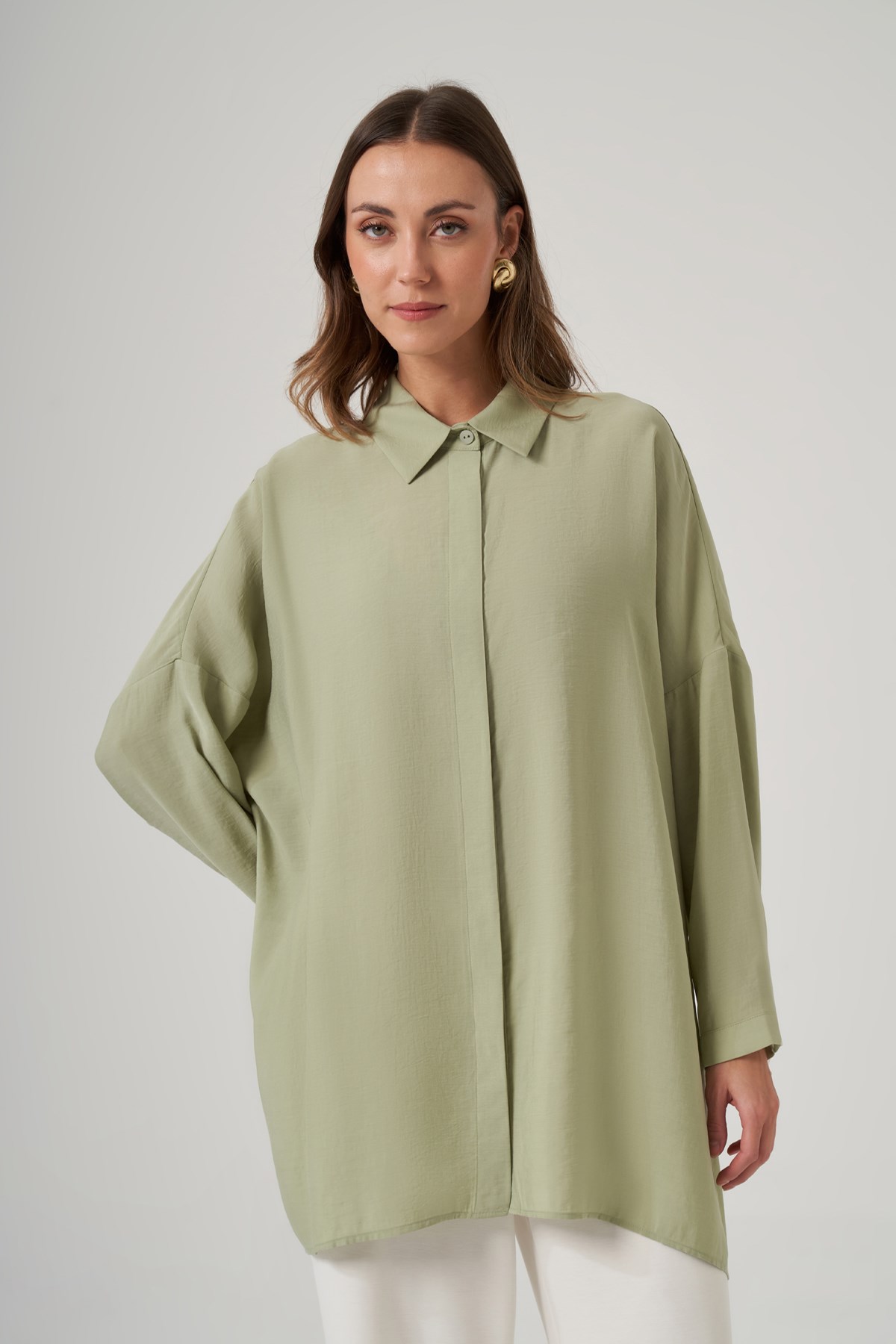Nuss Oversize Basic Yazlık Gömlek 3001 Menta