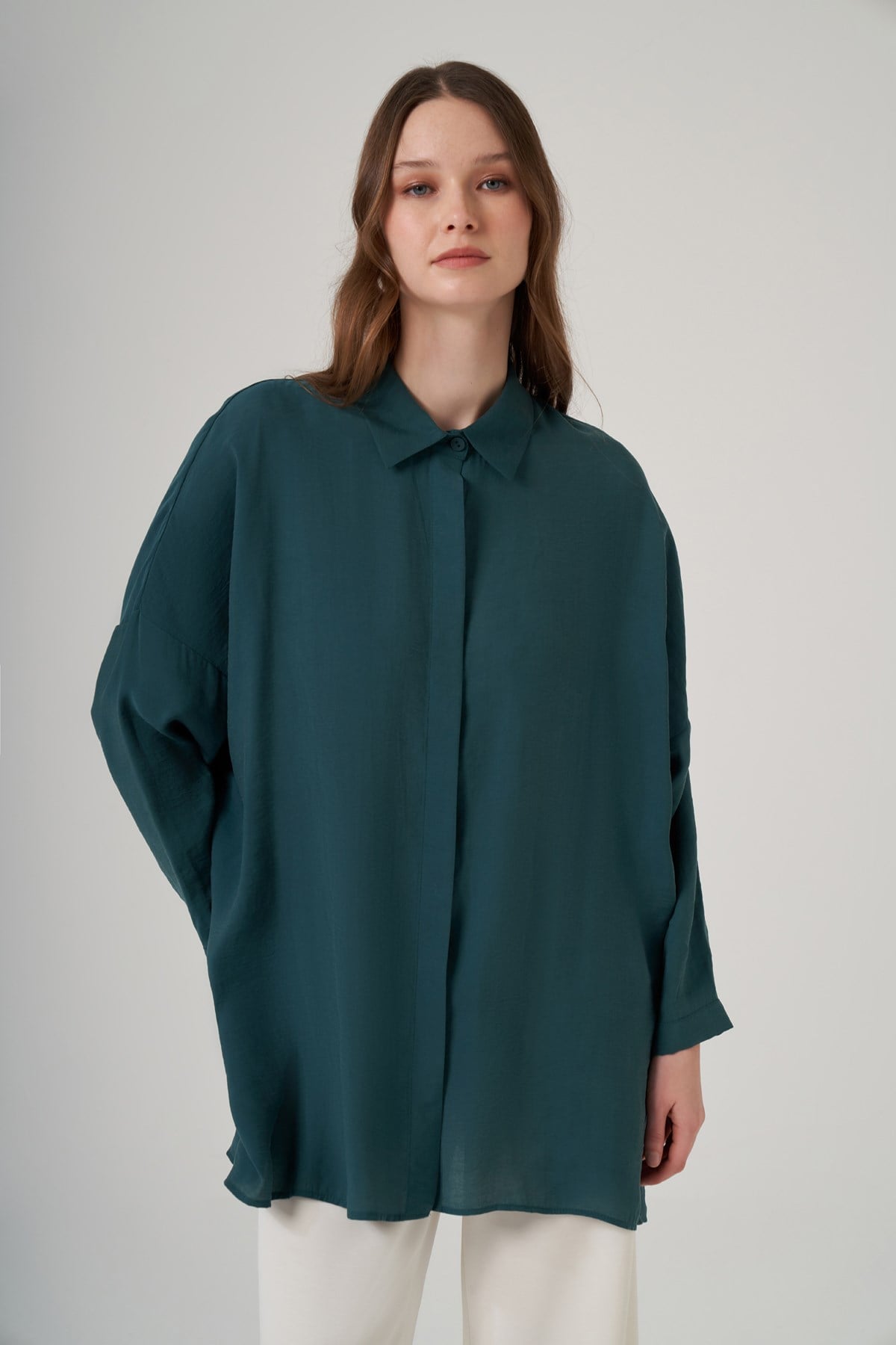 Nuss Oversize Basic Yazlık Gömlek 3001 Jungle Zümrüt Yeşil