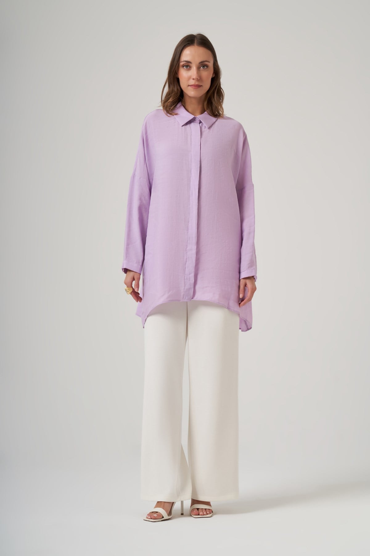 Nuss Oversize Basic Yazlık Gömlek 3001 Lila