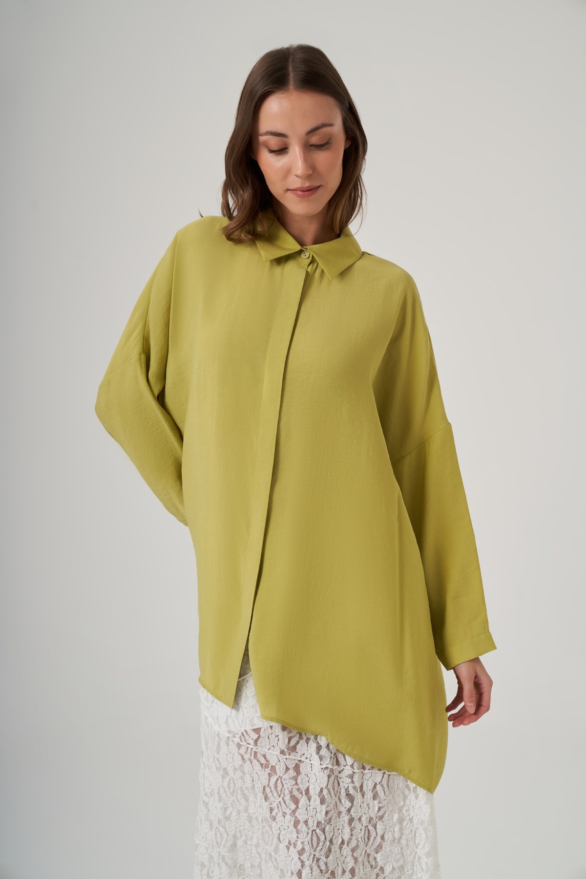 Nuss Oversize Basic Yazlık Gömlek 3001 Lime