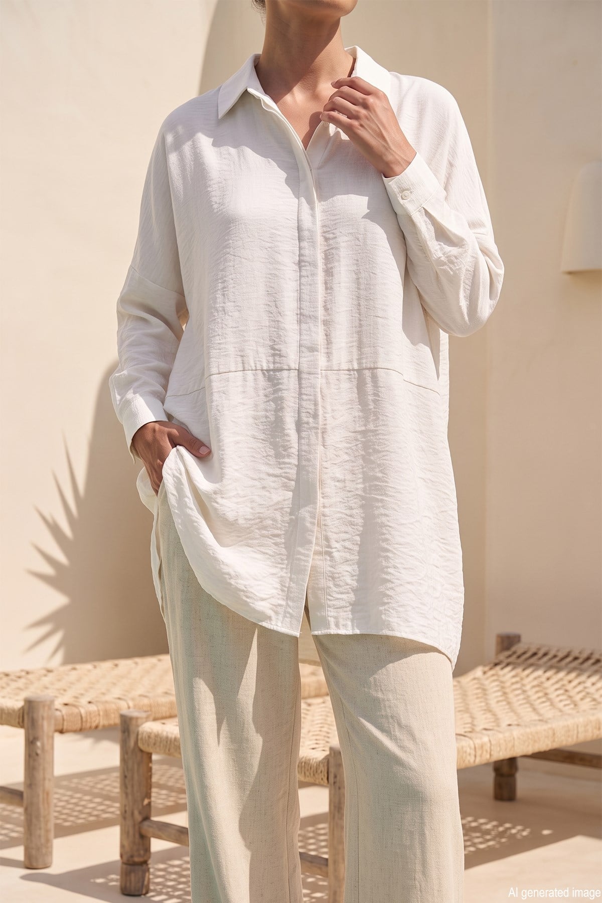 Nuss Oversize Basic Yazlık Gömlek 3001 Ekru