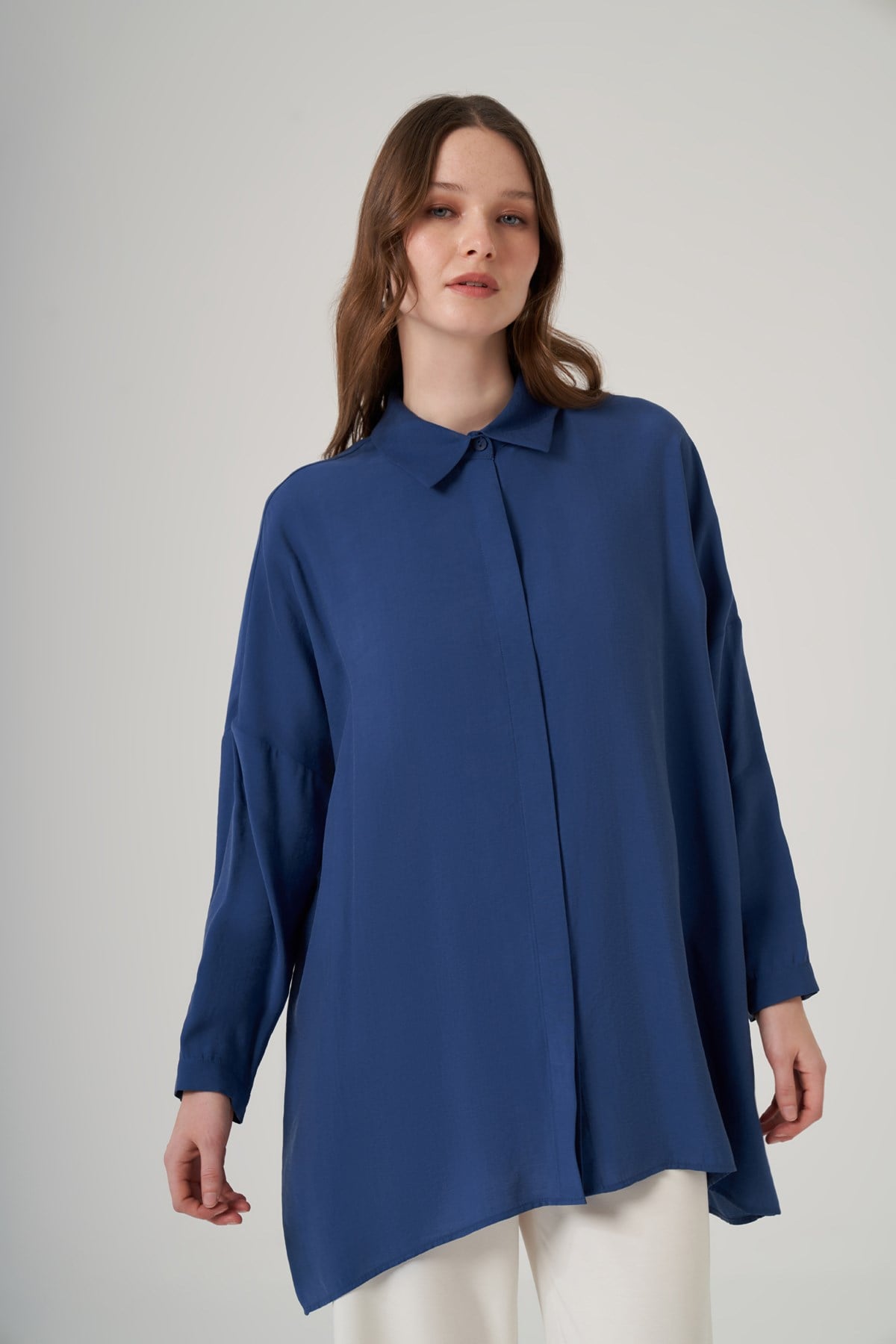 Nuss Oversize Basic Yazlık Gömlek 3001 Napoli Blue