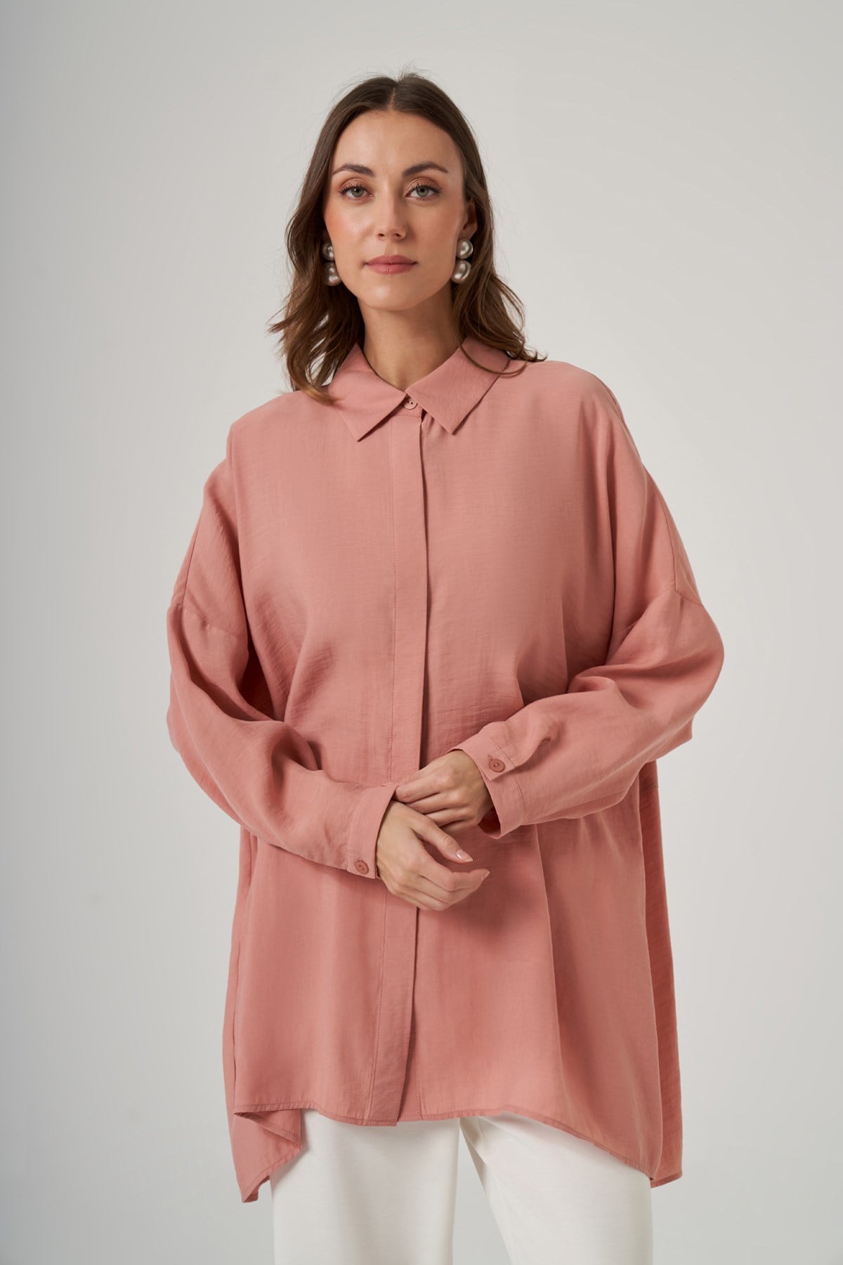 Nuss Oversize Basic Yazlık Gömlek 3001 Nude