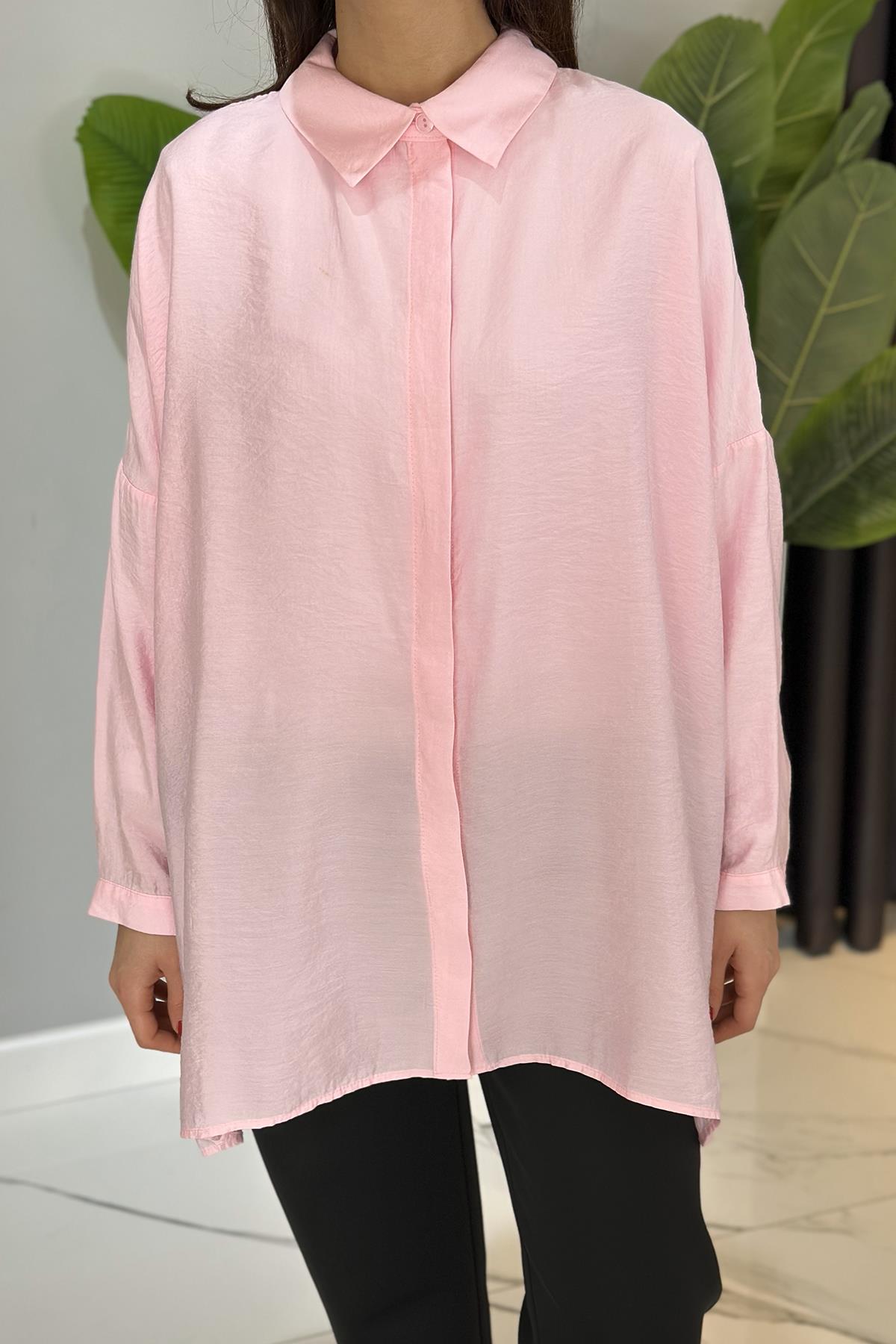Nuss Oversize Gömlek Tunik 3001 Toz Pembe