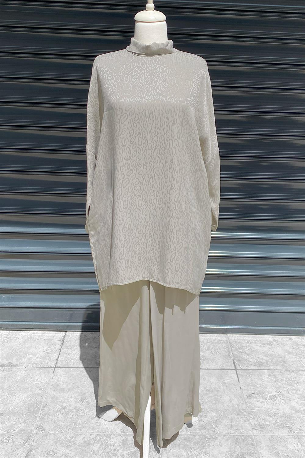Nuss Pantolonlu Leopar Detaylı Takım 5005 Taş Rengi