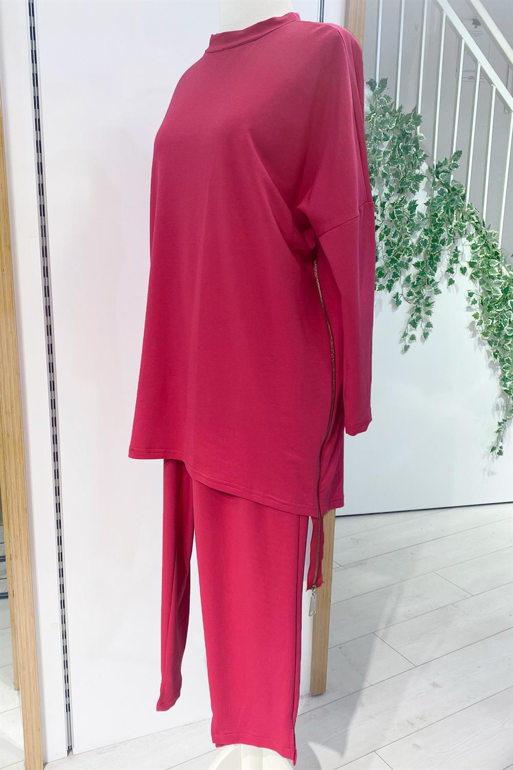 Nuss Pantolonlu Takım Fermuar Detaylı 1009 Fuşya