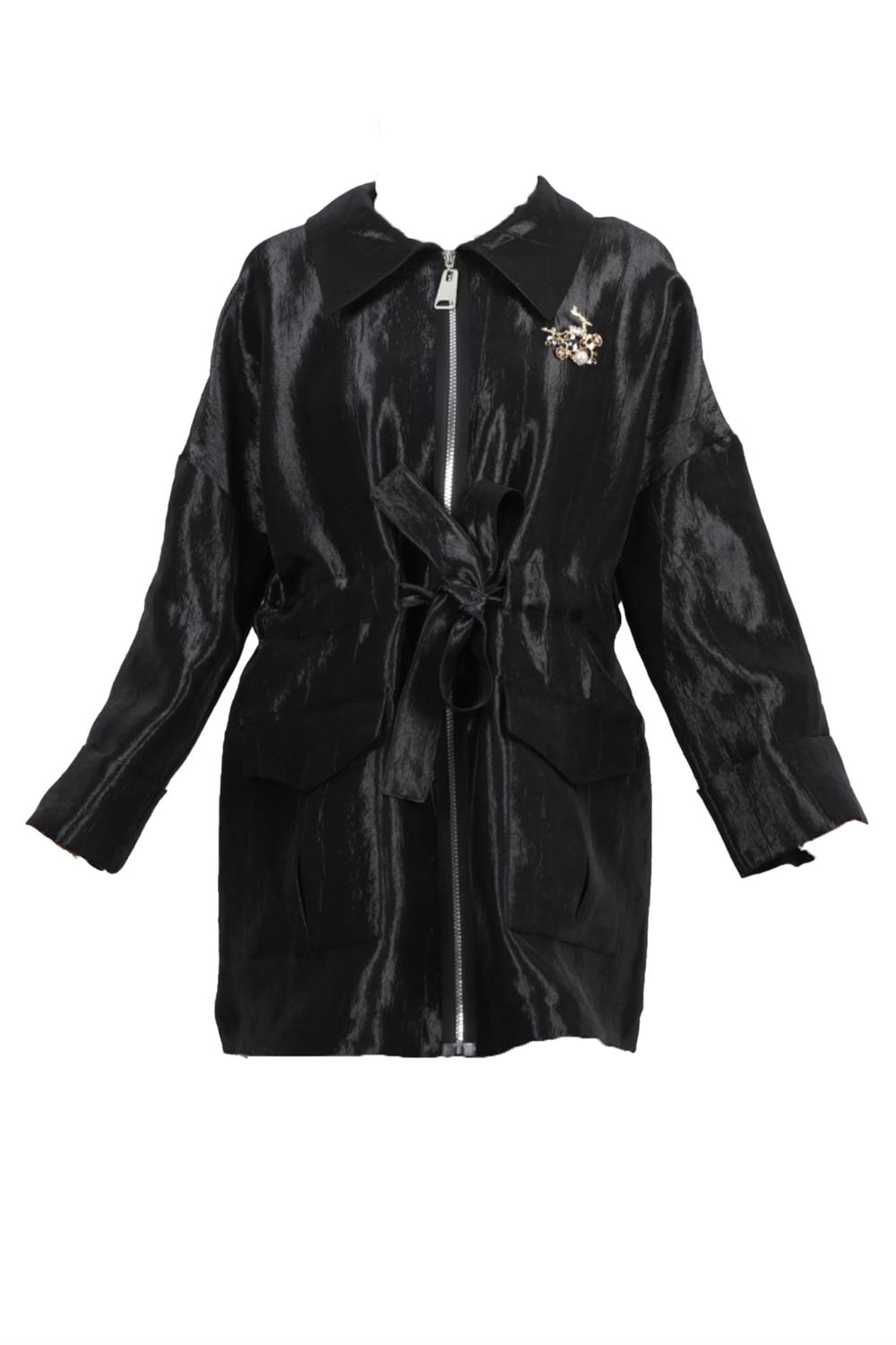 Nuss Parlak Ceket 6002-KAP Siyah
