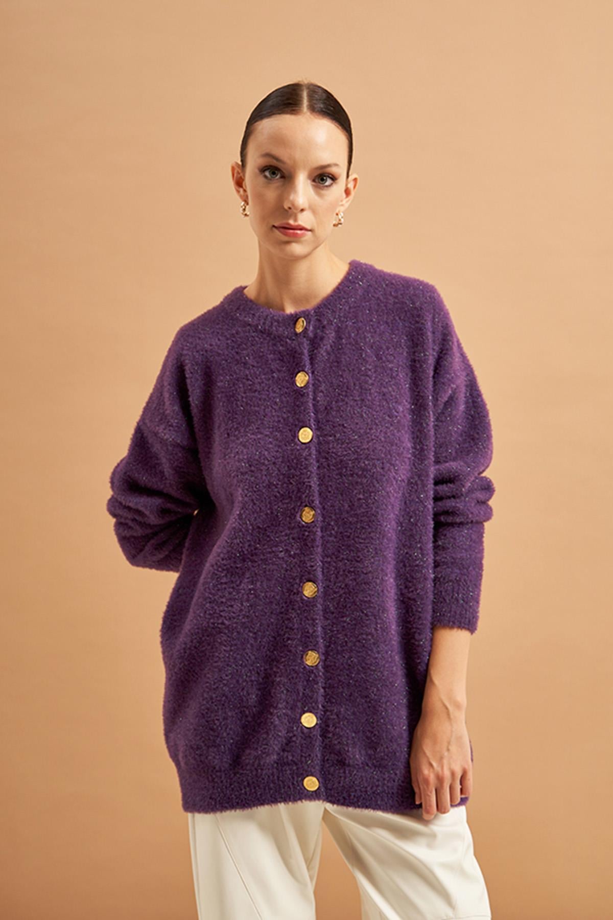 Nuss Simli Angora Hırka 205 Mor