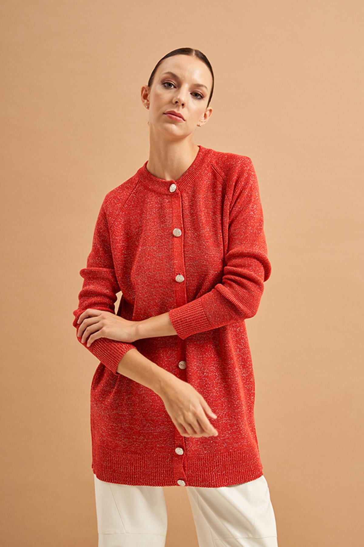 Nuss Simli Merserize Orta Boy Hırka 204 Mercan