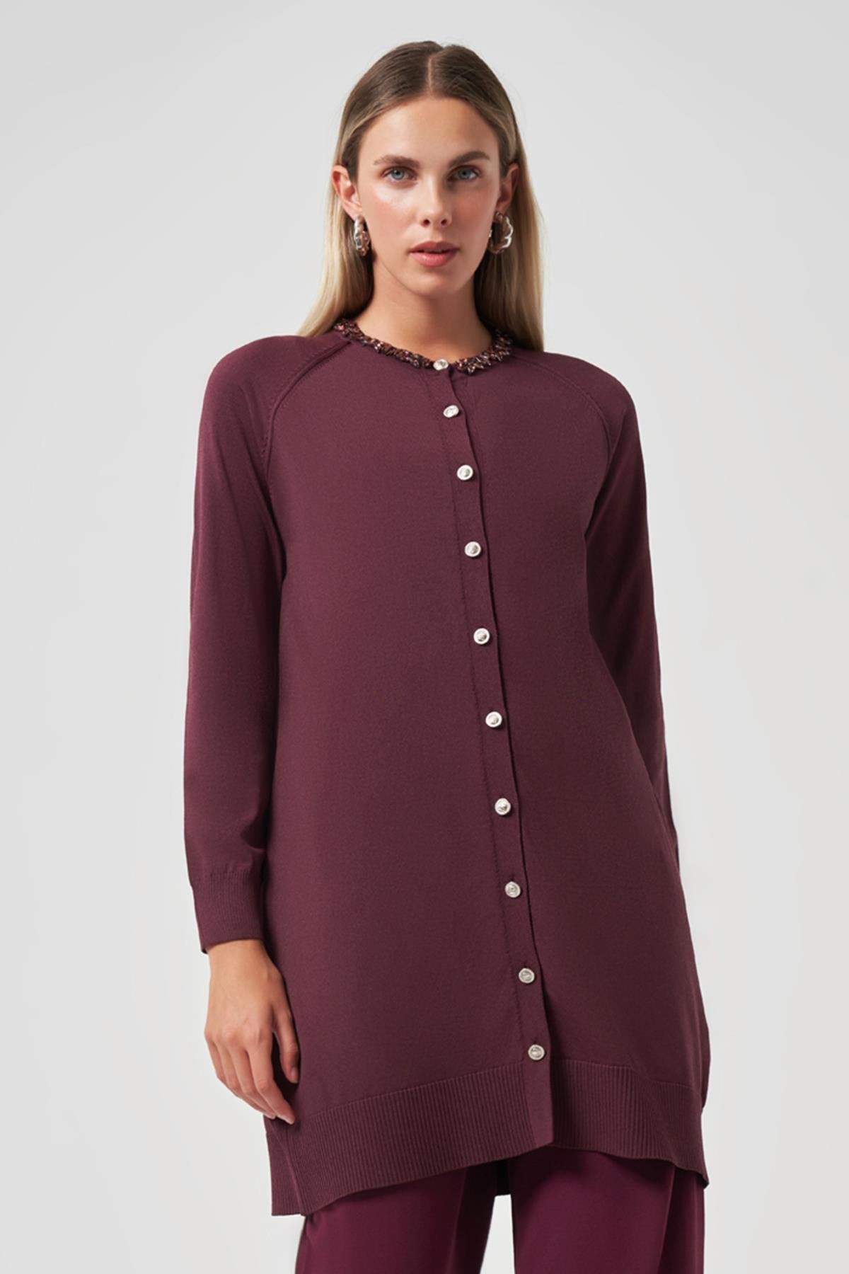 Nuss Taş Detay Hırka 300-T Bordo