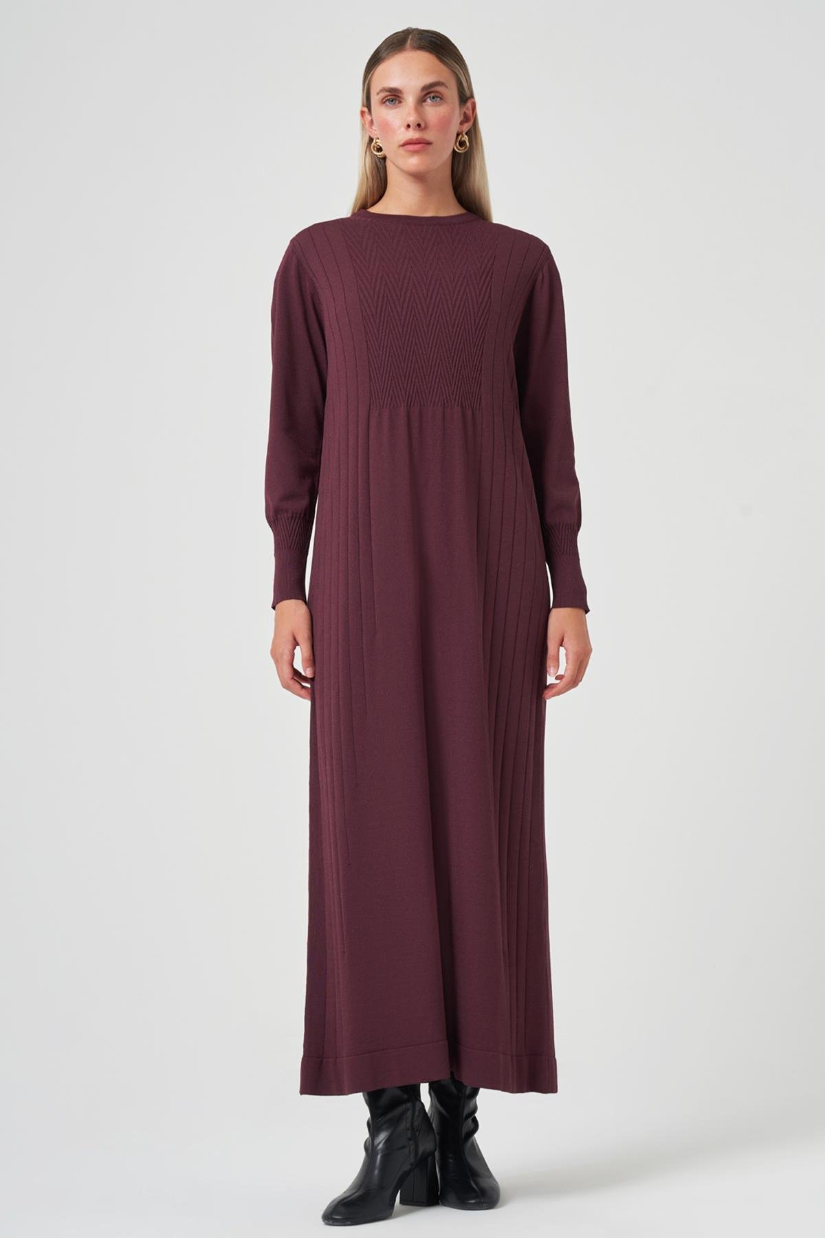 Nuss Triko Elbise 509 Bordo