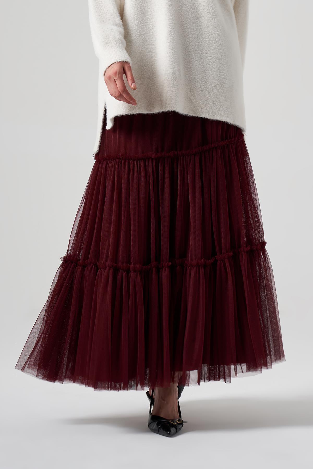 Nuss Tül Tütü Etek 8005 Bordo