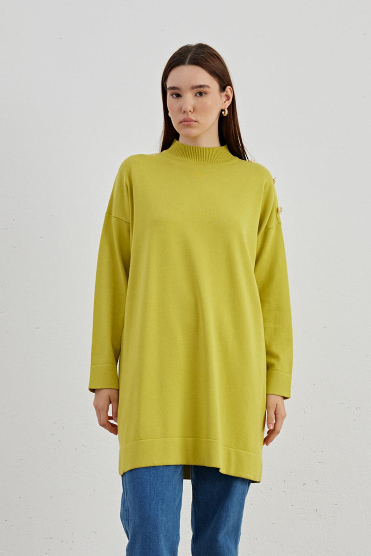 Omzu Düğmeli Triko Tunik 704 Sarı
