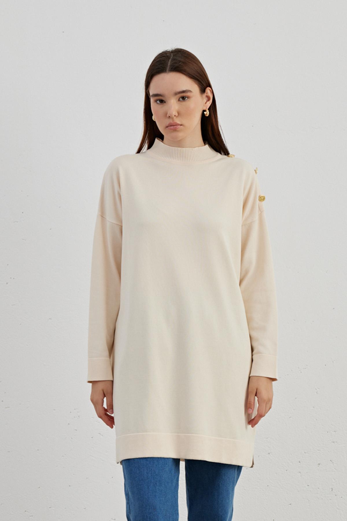 Omzu Düğmeli Triko Tunik 704 Taş