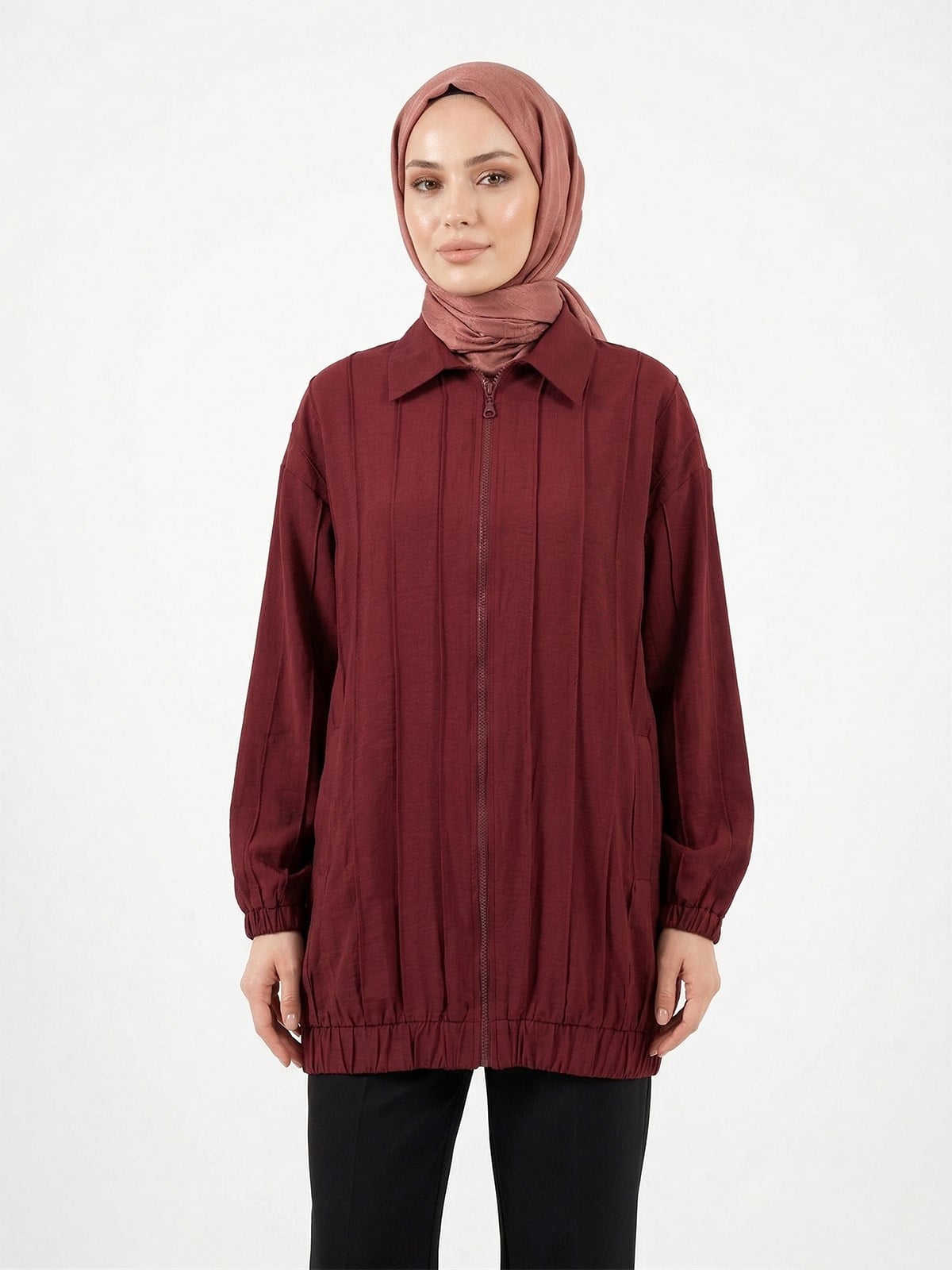 Önü Fermuarlı Kap Ceket 31530 Bordo