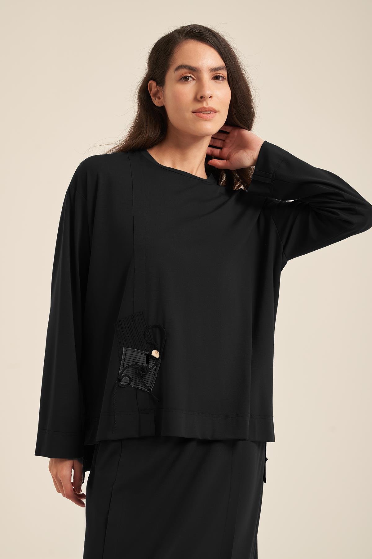 Önü İp ve Yama Detay Etekli Takım 5984 Siyah