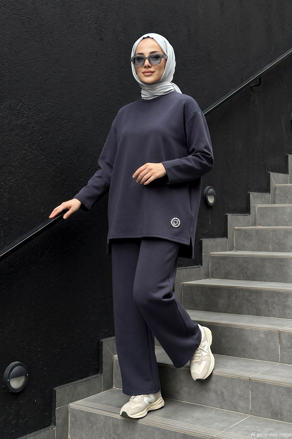 Önü Logo İşlemeli Pantolonlu Takım 974 Lacivert