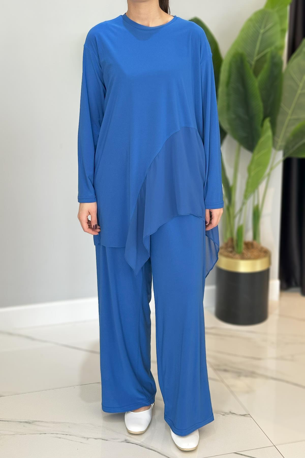 Önü Yarım Ay Şifon Bol Paça Sandy Pantolon Takım 59100 Saks