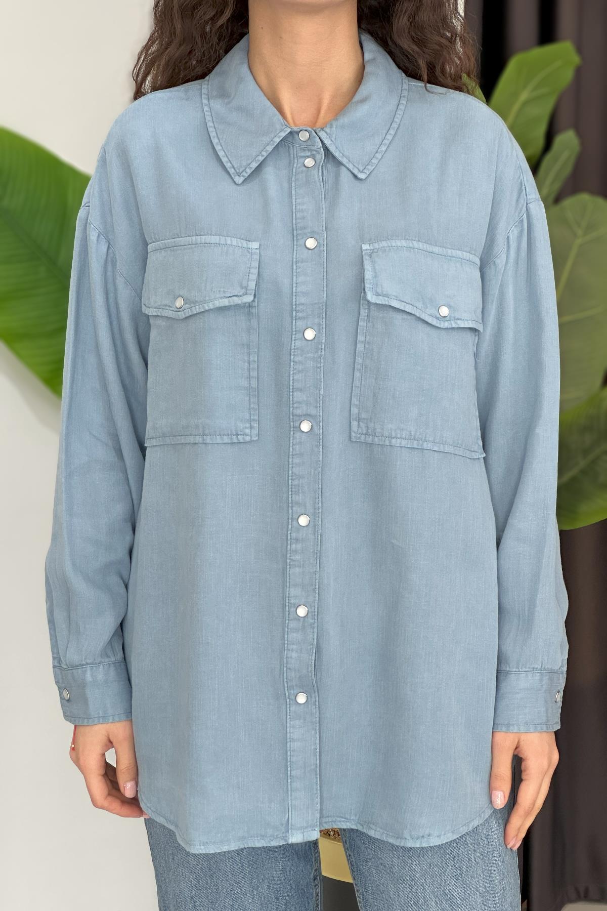 Oversize Gömlek 34177 Mavi