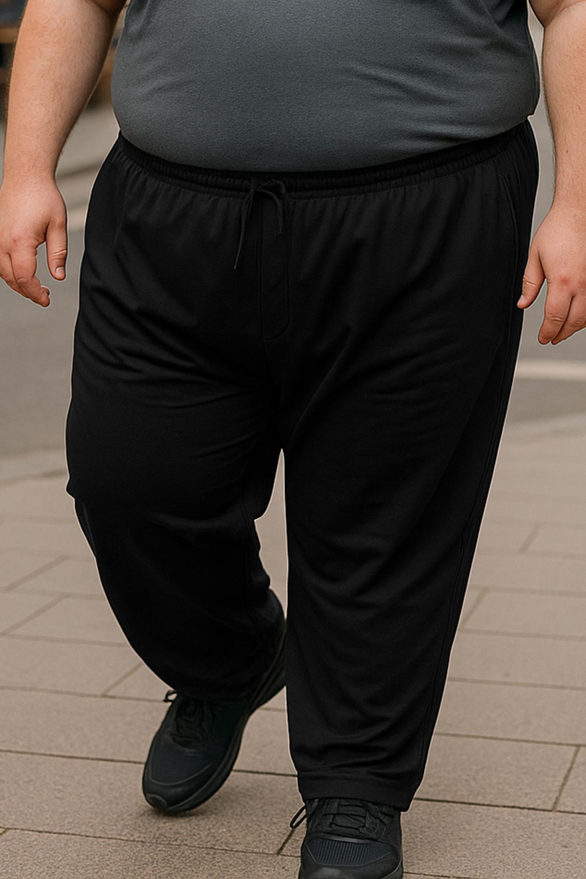 Özel Üretim Büyük Beden Ekstra Battal Pamuk Dokulu Erkek Eşofman Altı 3704 Siyah