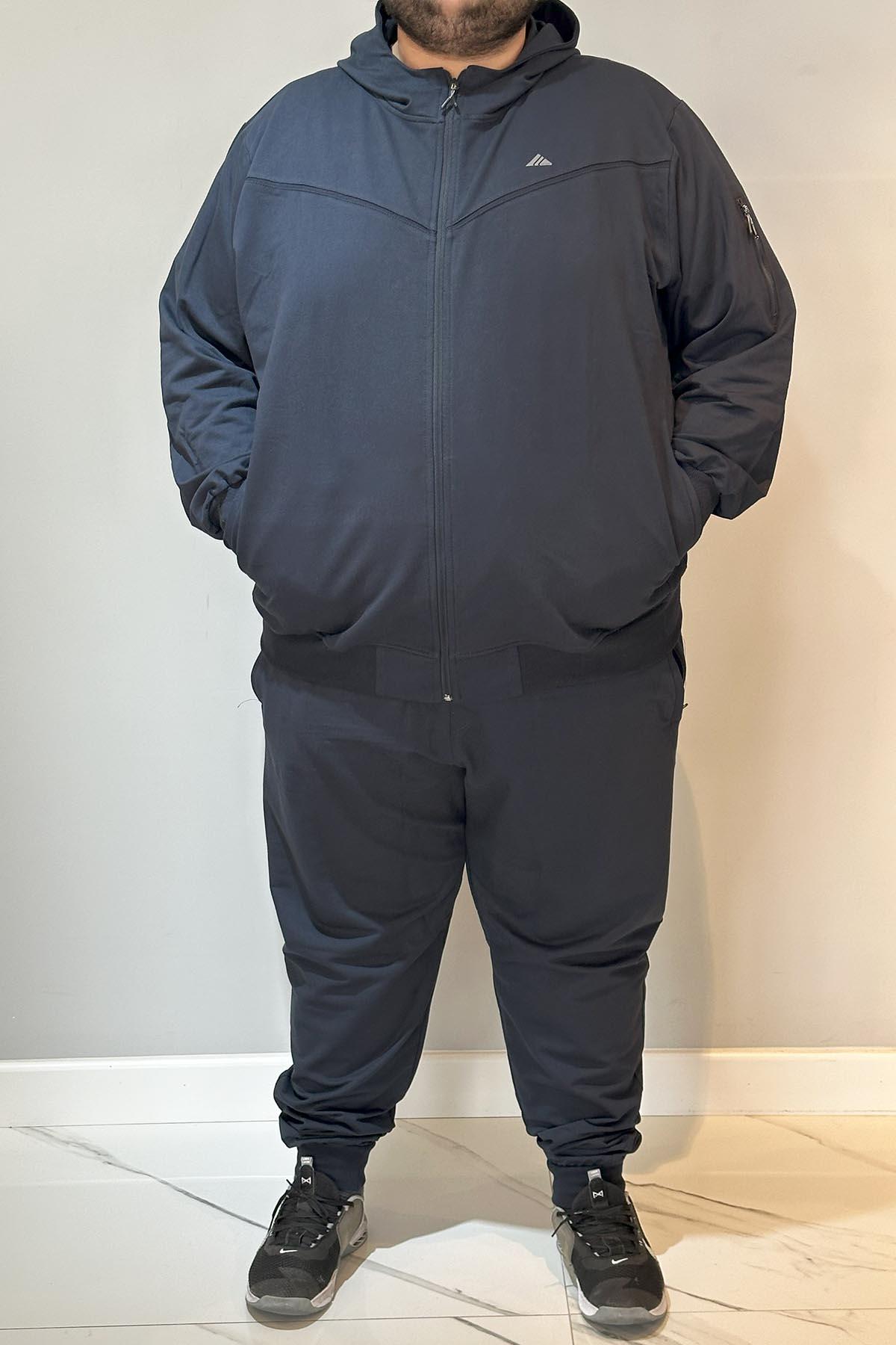 Özel Üretim Büyük Beden Ekstra Battal Pamuklu Erkek Eşofman Takımı 24722 Lacivert