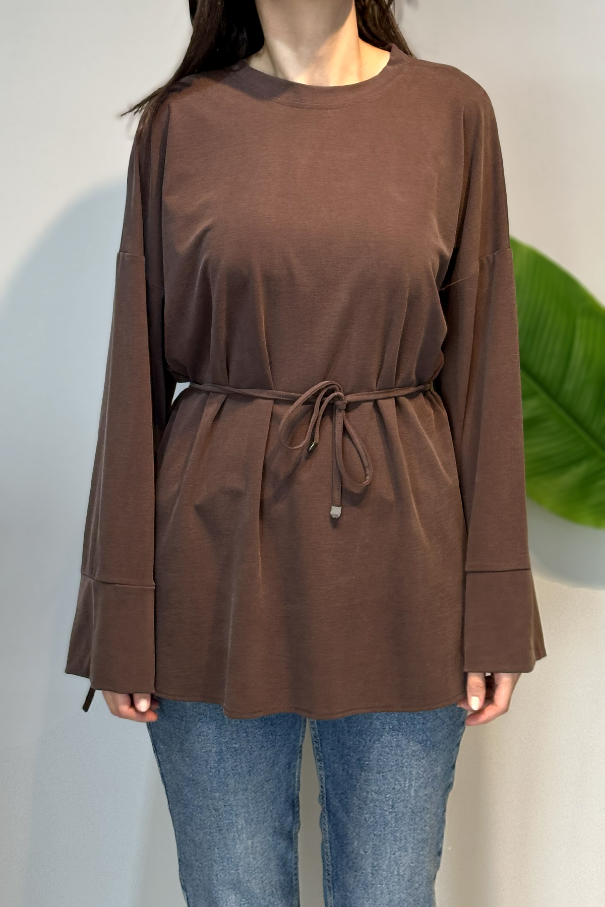 Pamuklu Bluz Tunik 7465 Kahve