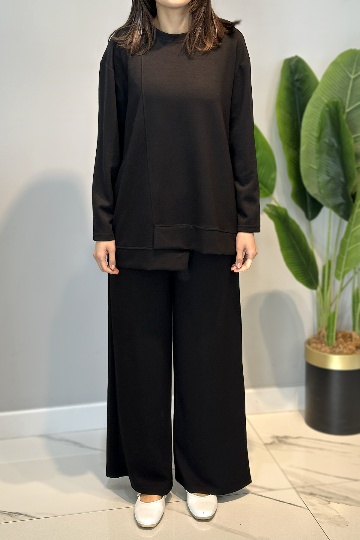 Pamuklu Tunik Bolpaça Pantolon Takım 02 Siyah