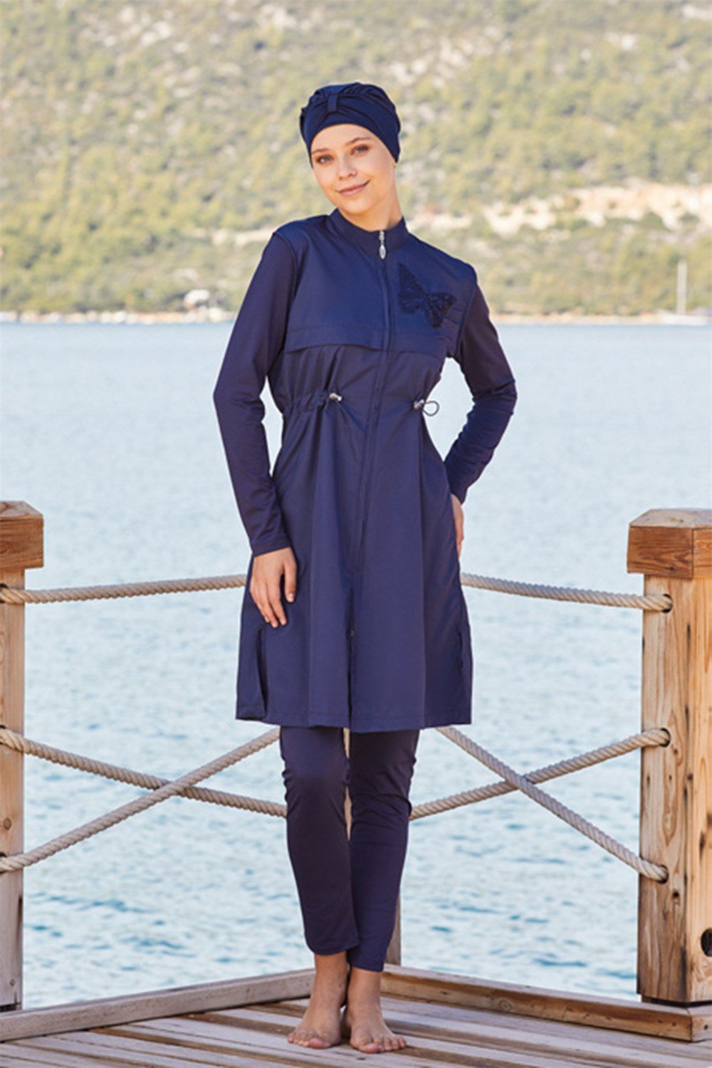 Paraşüt Tam Kapalı Tesettür Mayo 1261 Kelebek Koyu Lacivert