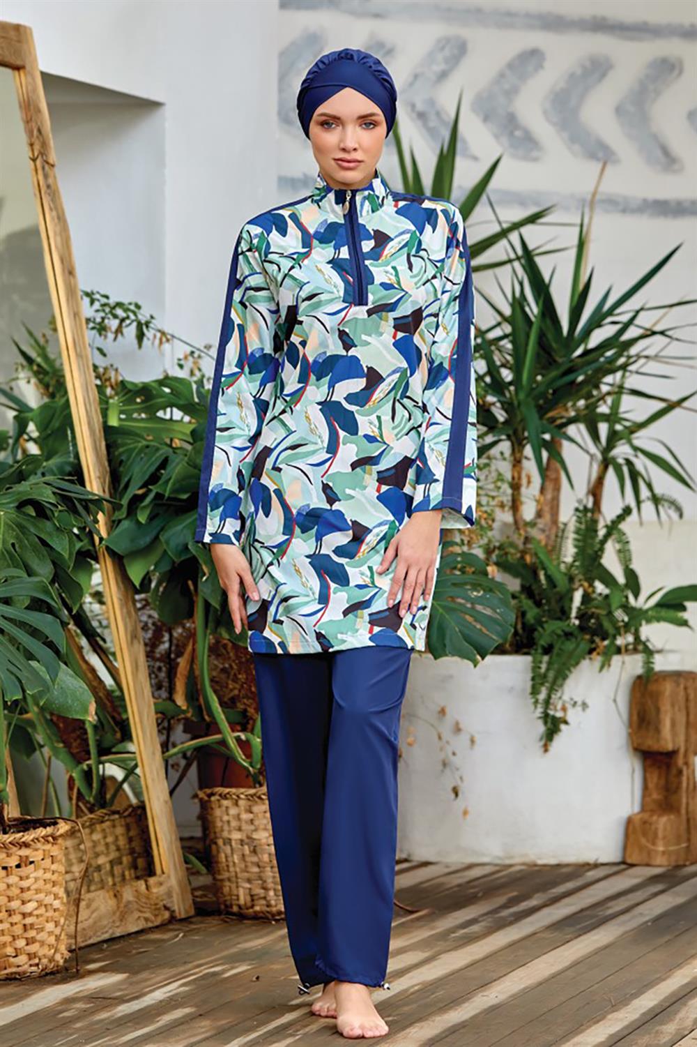 Paraşüt Tam Kapalı Tesettür Mayo Hweny 1335 Koyu Lacivert Remsa Mayo