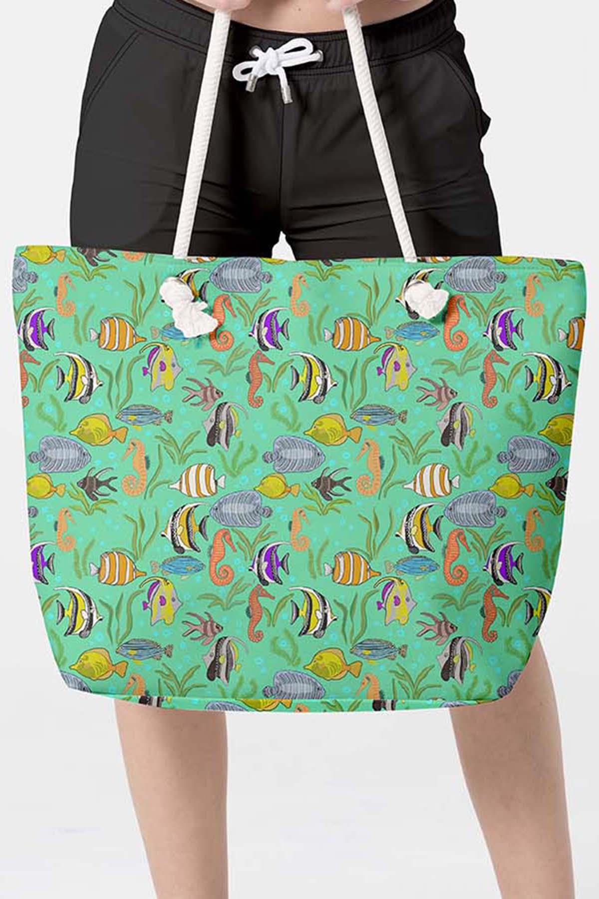 Plaj Çantası Renkli Desen Baskılı 5082