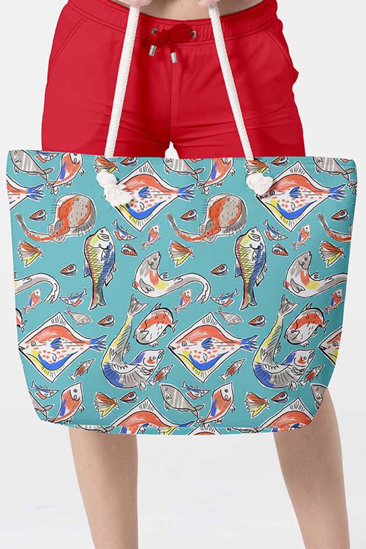 Plaj Çantası Renkli Desen Baskılı 5083