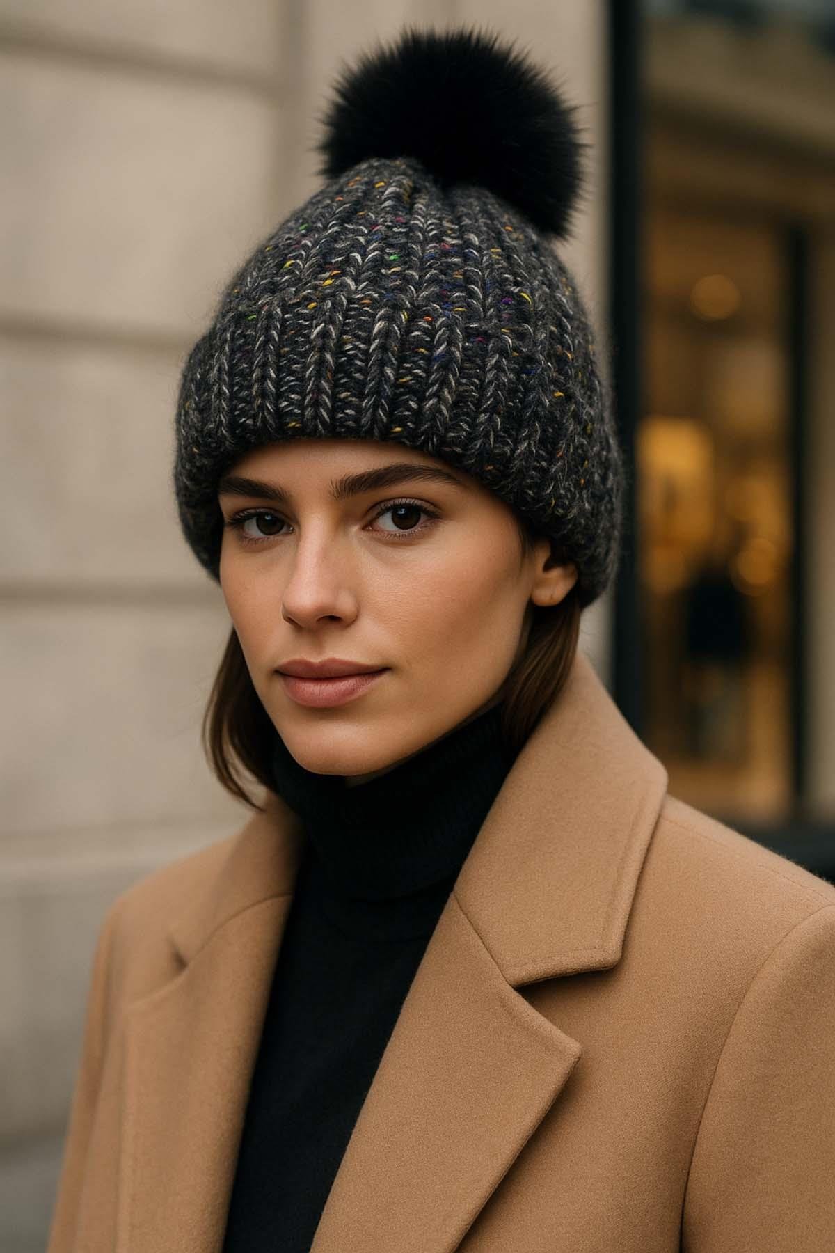 Ponpon Detay Kadın Bere RKŞ-1142 Siyah