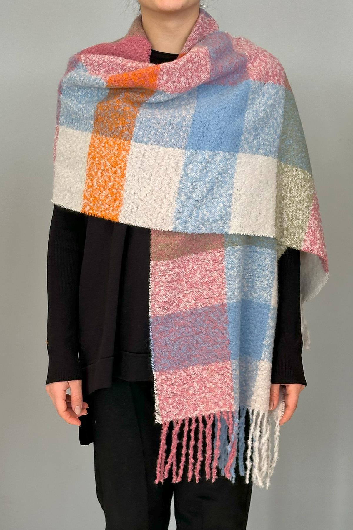 Püsküllü Buklet Atkı Şal 42X205 cm 1292 Pembe