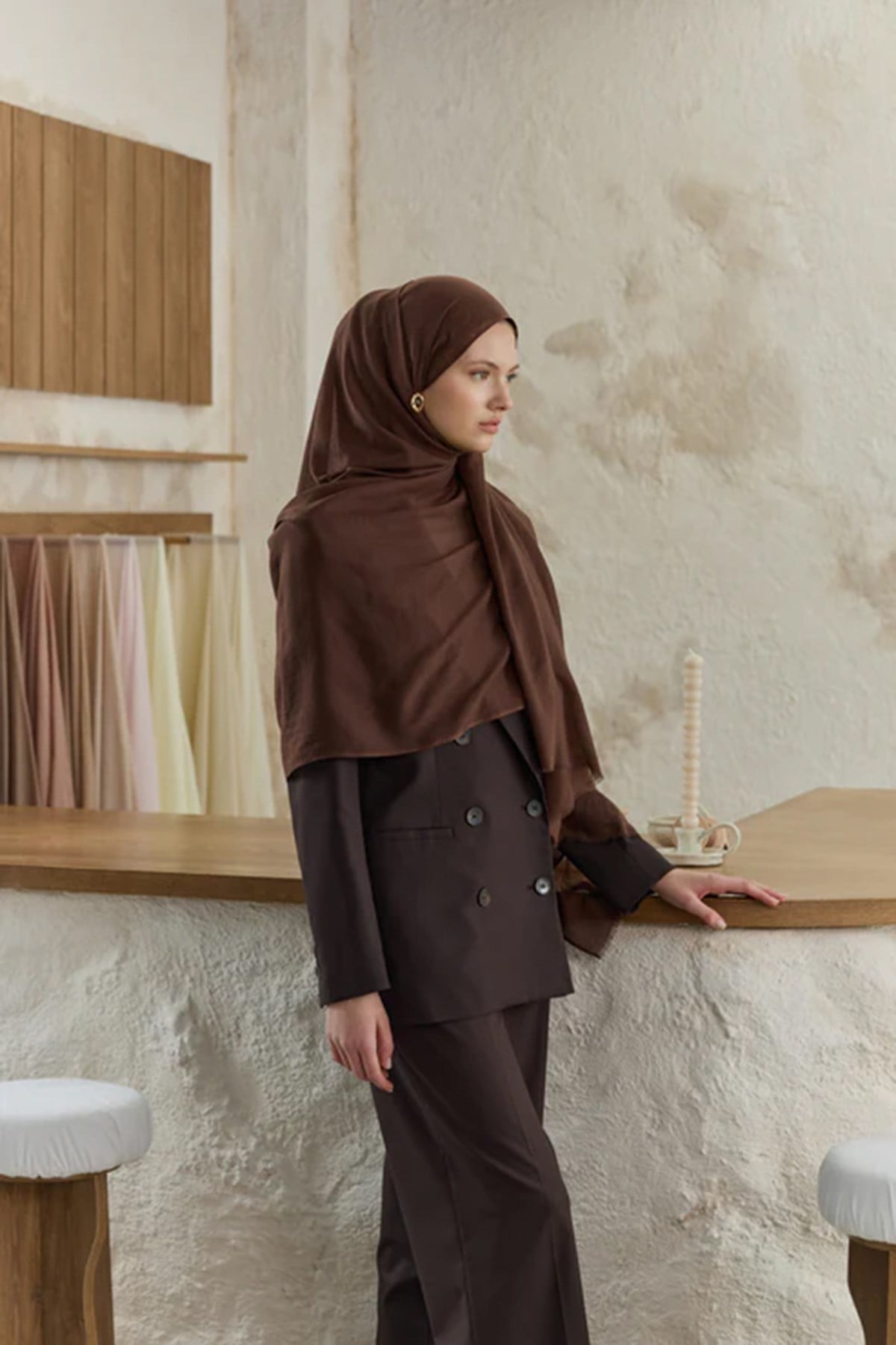 QEF SCARF Soft Line Pamuk Şal 001 Acı Kahve
