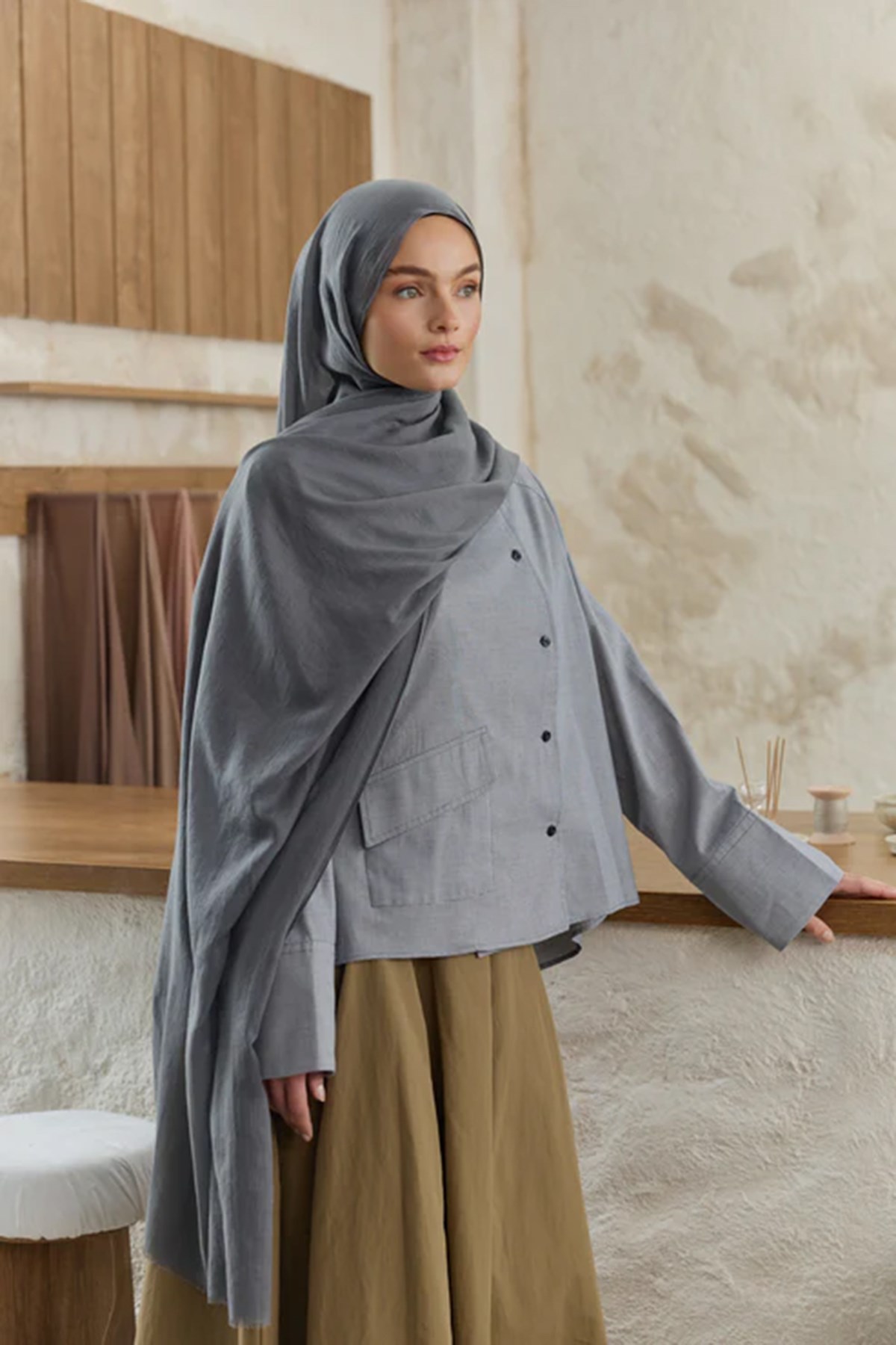 QEF SCARF Soft Line Pamuk Şal 001 Antrasit
