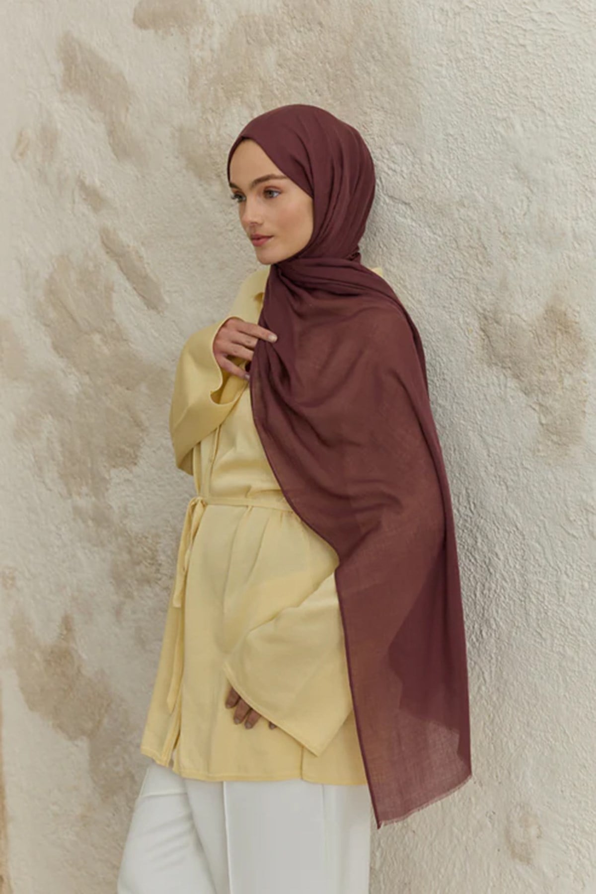 QEF SCARF Soft Line Pamuk Şal 001 Mürdüm