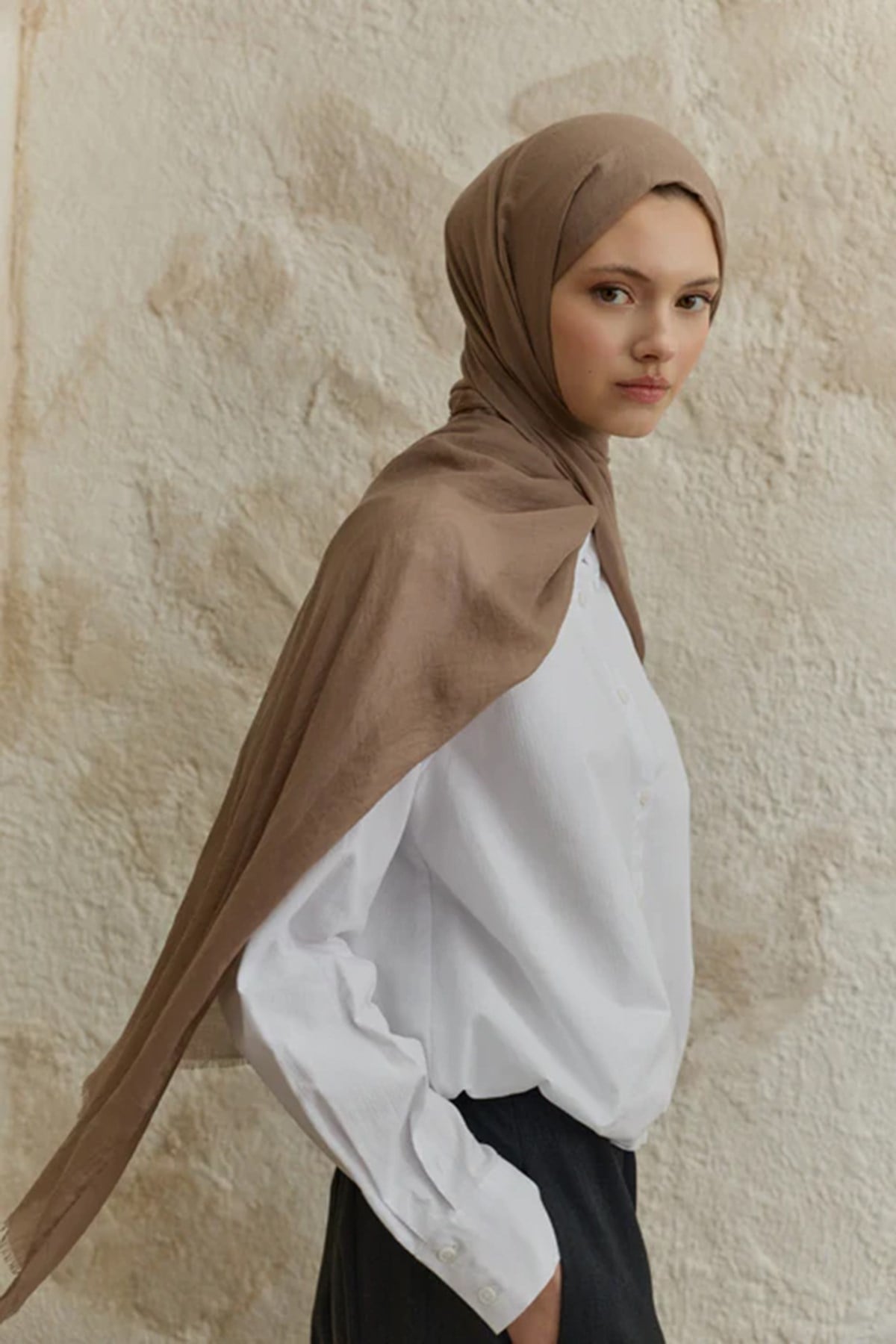 QEF SCARF Soft Line Pamuk Şal 001 Sütlü Kahve