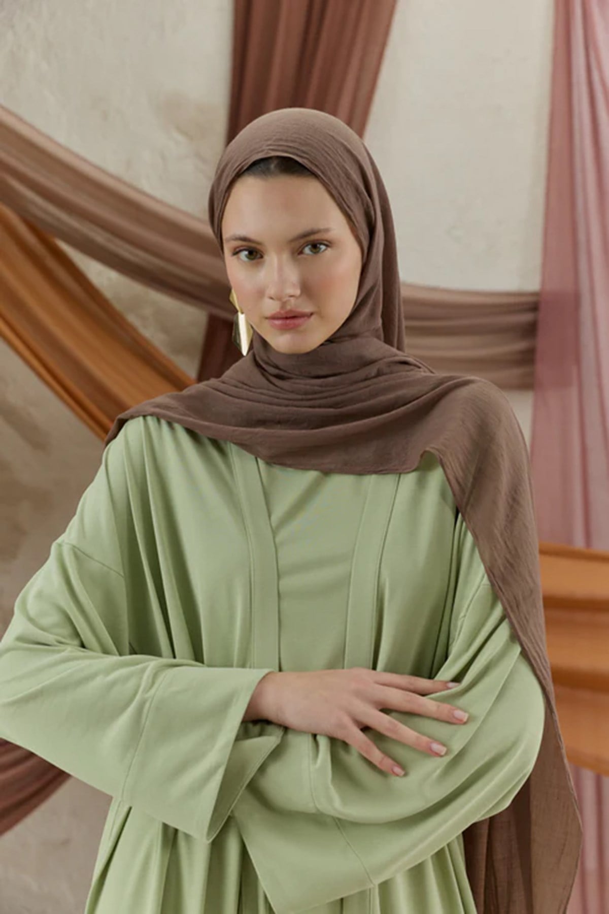 QEF SCARF Soft Line Pamuk Şal Ağaç Kabuğu 001 Kahve02