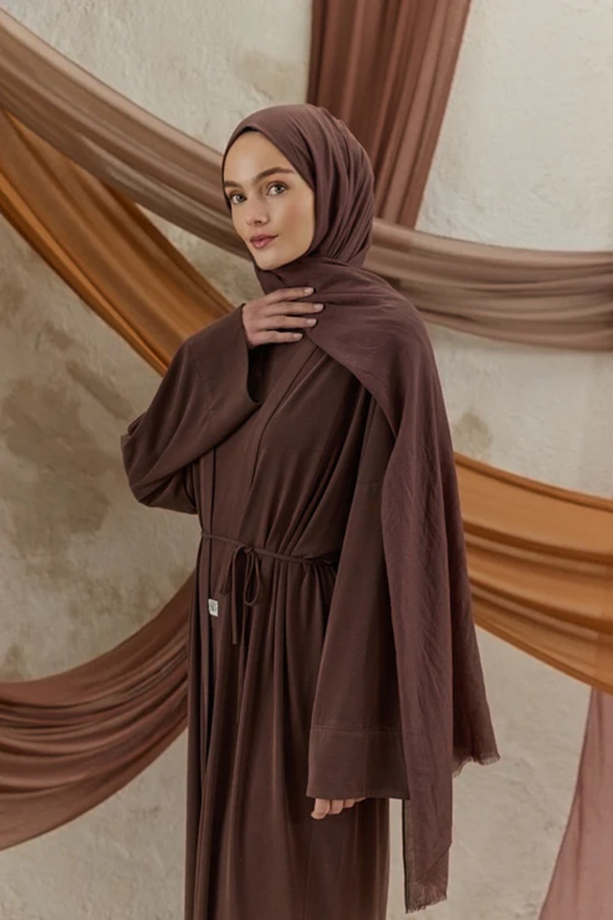 QEF SCARF Soft Line Pamuk Şal Kızıl Kahve 001 Kahve01