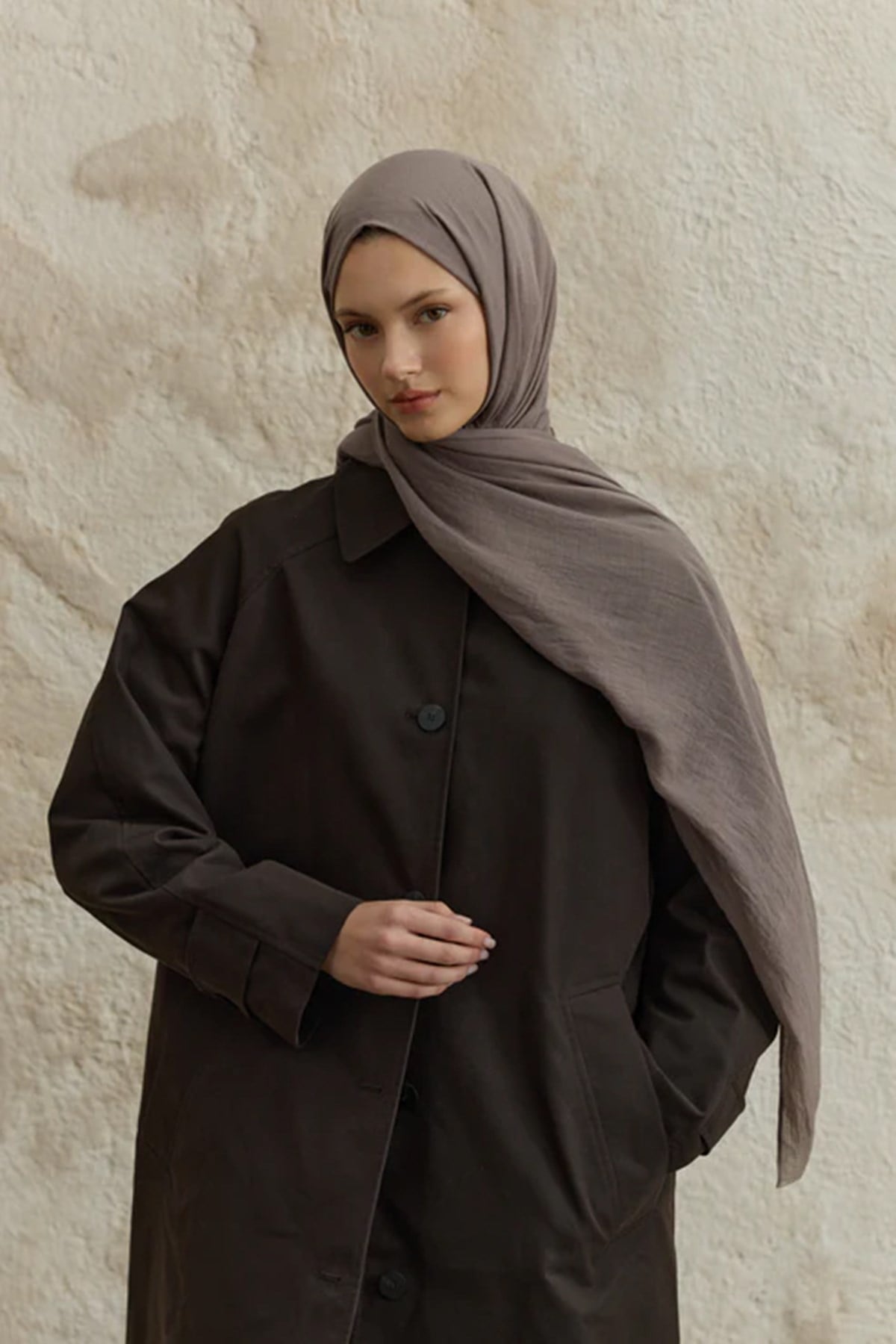QEF SCARF Soft Line Pamuk Tozlu Kahve Şal 001 Kahve03