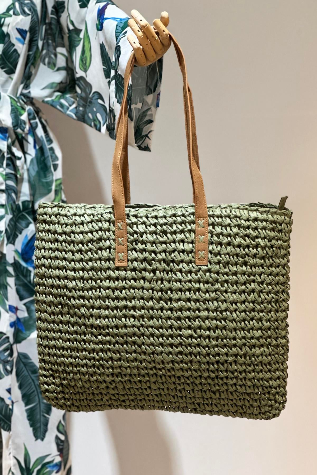 Remsa Hasır Çanta Plaj Çantası 015 Haki