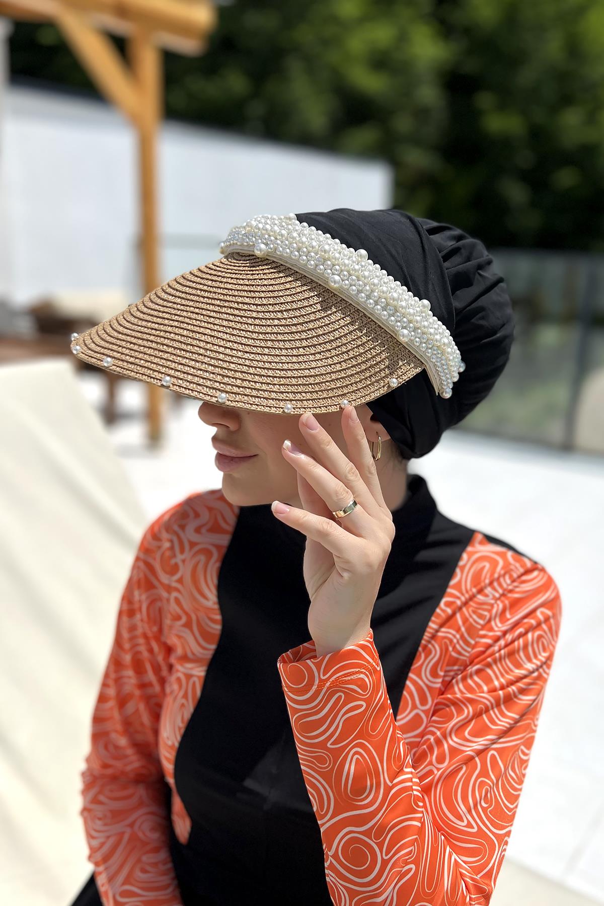 Remsa Mayo İncili Vizör Hasır Şapka Güneş Koruyucu Siperlik RŞ-95 Camel
