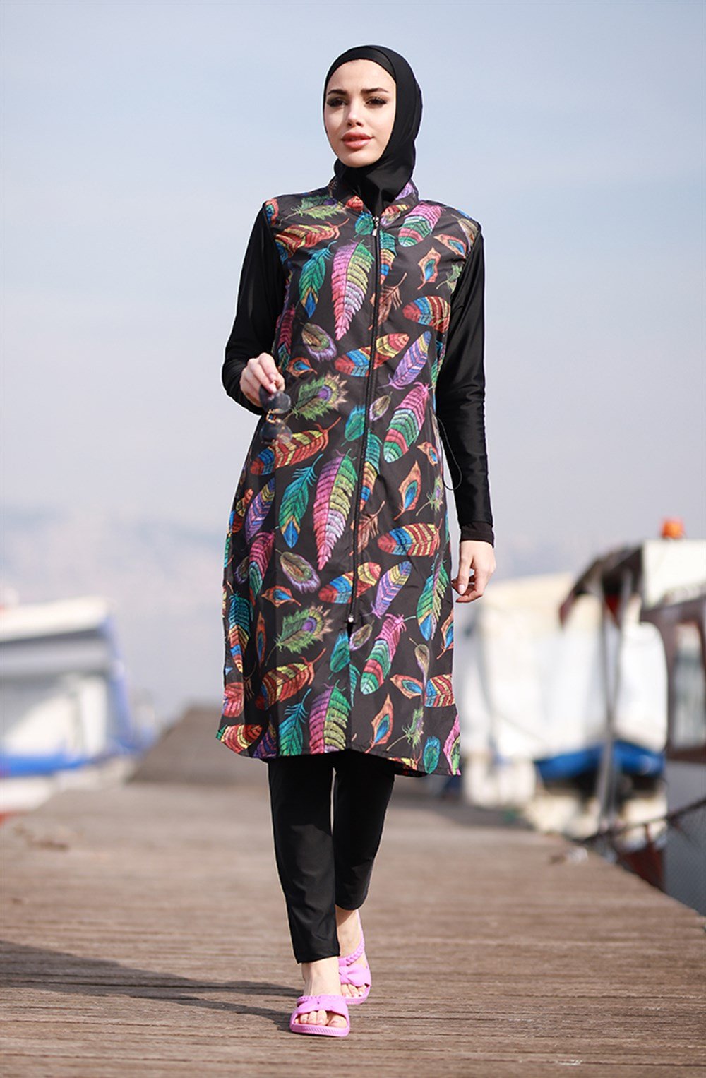 Remsa Mayo Renkli Yaprak Tasarım Tam Kapalı Tesettür Mayo 2003 Nisa