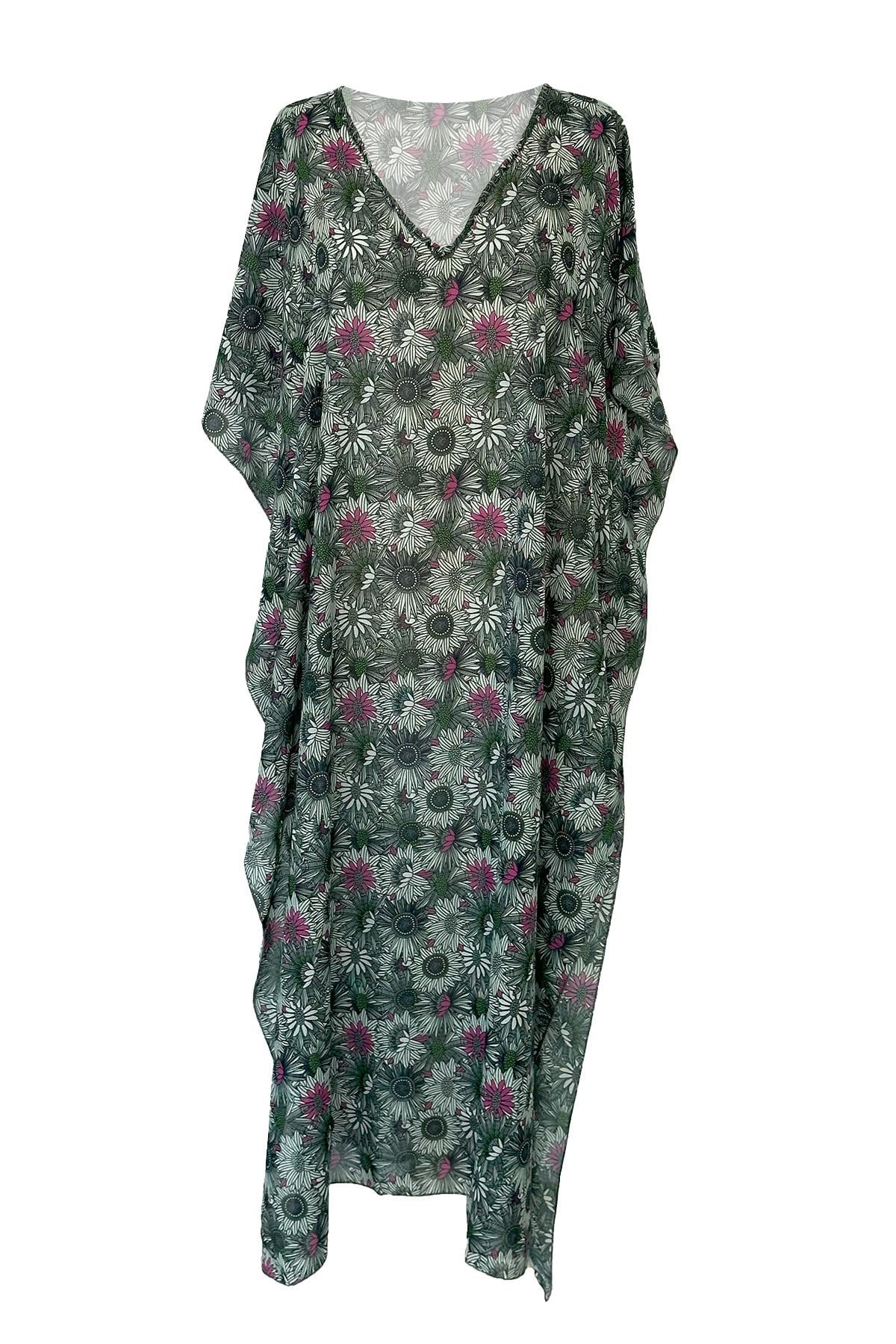 Remsa Mayo Tesettür Mayo Üzerine Desenli Tek Kaftan Pareo REX-P04