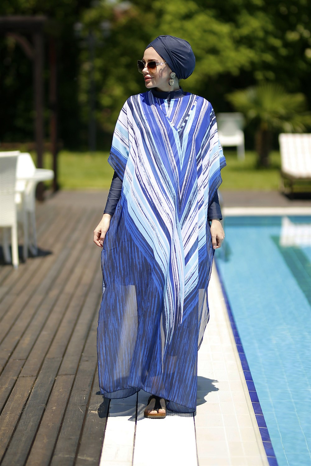 Remsa Mayo Tesettür Mayo Üzerine Desenli Kaftan Pareo 430-556 çizgili
